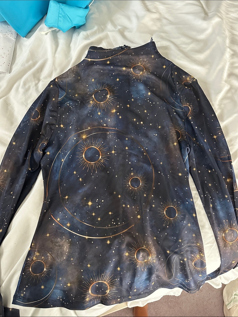 Avec Les Filles Black & Gold Celestial Mock Neck Top